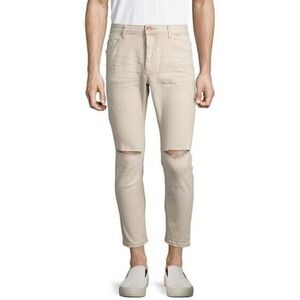 New One Teaspoon Mr Blues Knee Slit Button Fly Jeans Cream Mens Sz 32